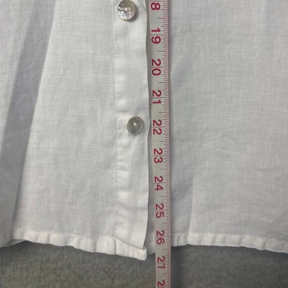 Russ Berens Malibu White Linen Blouse Mother Of Pearl Buttons Size L Beachy - Picture 5 of 9